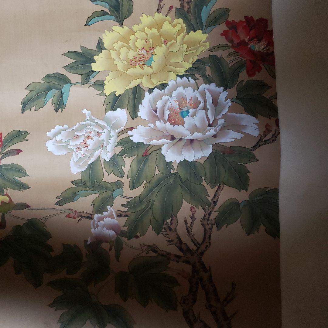 花と鳥の日本画掛軸