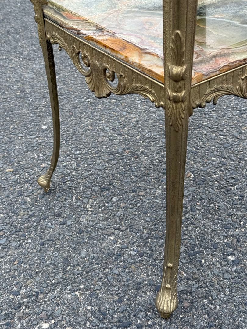 アンティーク 大理石 グリーンオニキス サイドテーブル 2段式