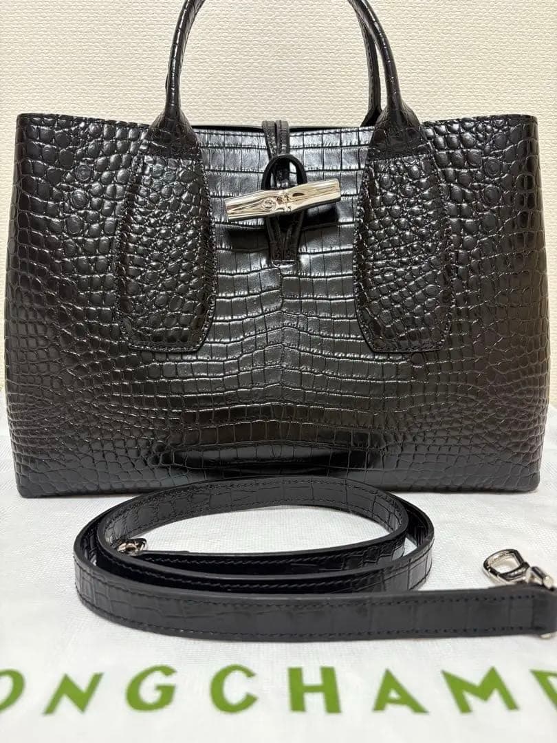ロンシャン ロゾ M クロコエンボス ブラック レディース
