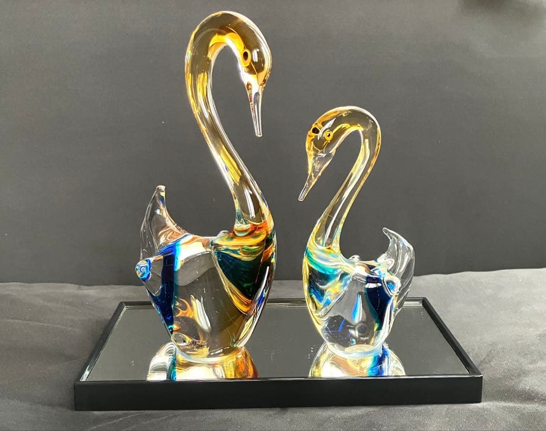 ガラス製白鳥 置物 2羽セット マルティグラス Multi Glass スワン