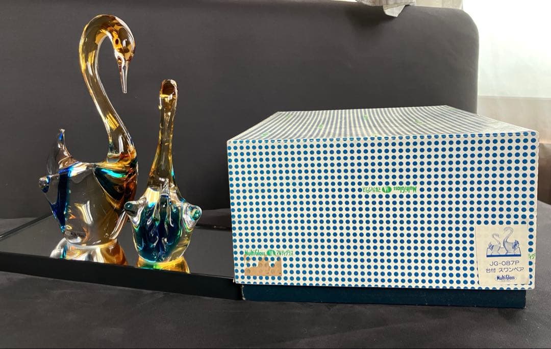 ガラス製白鳥 置物 2羽セット マルティグラス Multi Glass スワン