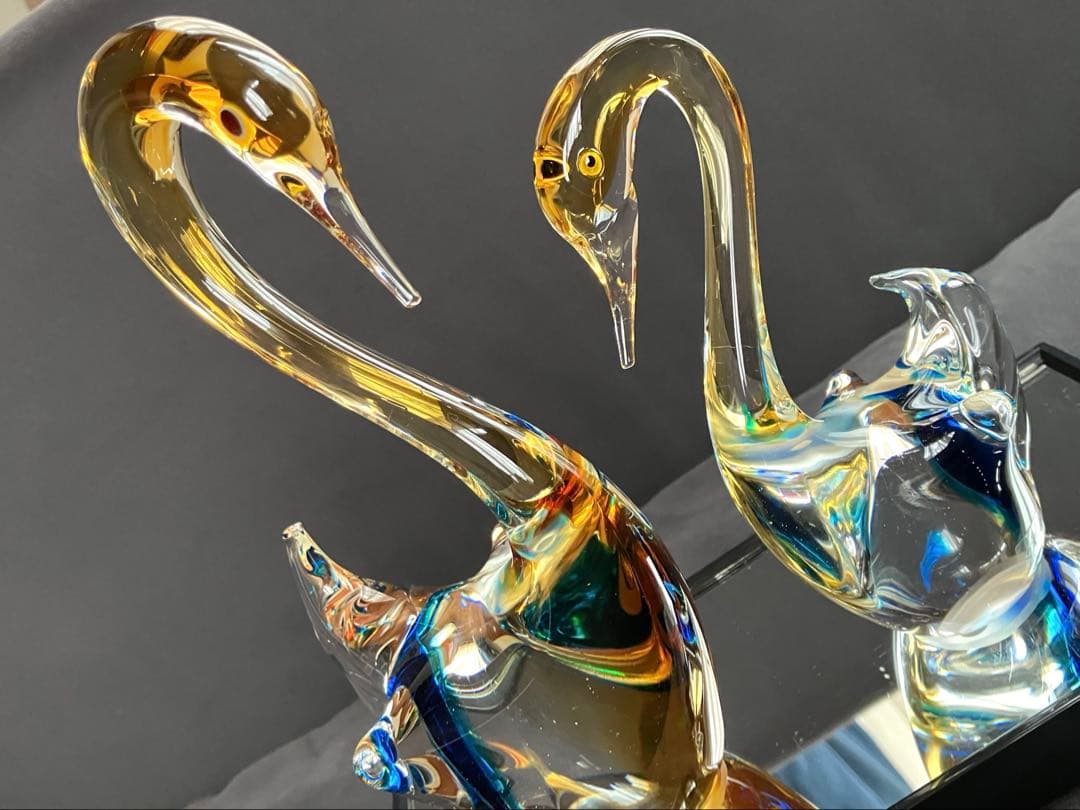 ガラス製白鳥 置物 2羽セット マルティグラス Multi Glass スワン
