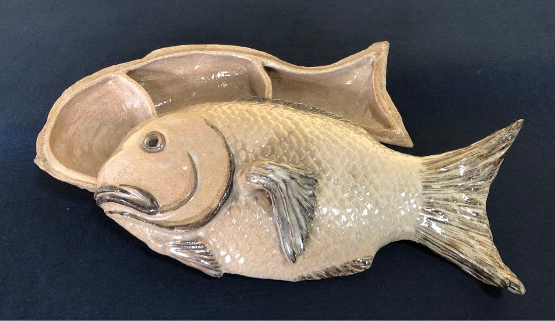 《レ》懐石 鯛形蓋物 在銘 時代 木箱　251107う4