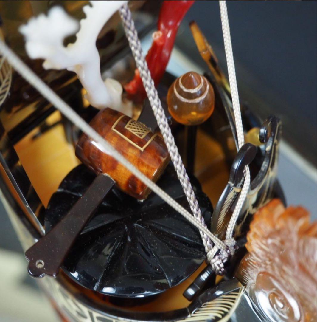 送料無料　本鼈甲宝船　赤血珊瑚・白珊瑚付　本物保証　時代物