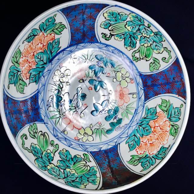 有田焼　五代 佐藤走波　染錦花文　盛り鉢　22㎝