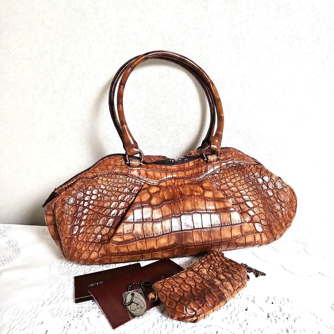 京都枡儀『お洒落なクロコダイル』バッグJRAタグ、チャーム　証明書