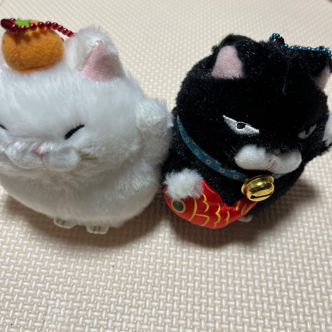 ひげまんじゅう 招き猫　鯛もち みかん　プライズ 猫 マスコット キーホルダー