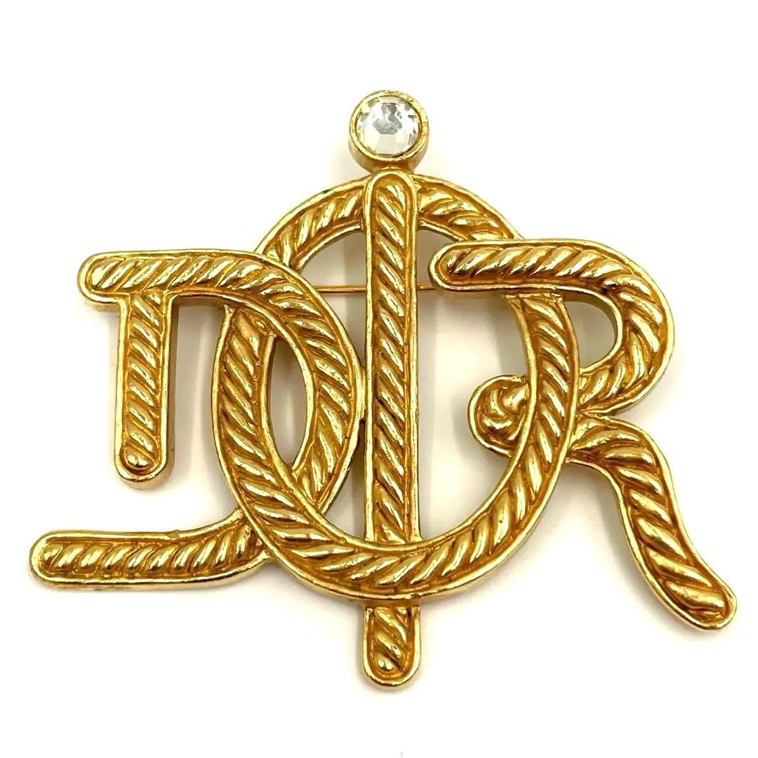 美品✨Diorディオール エンブレム ストーン付 ブローチ ヴィンテージ ロープ