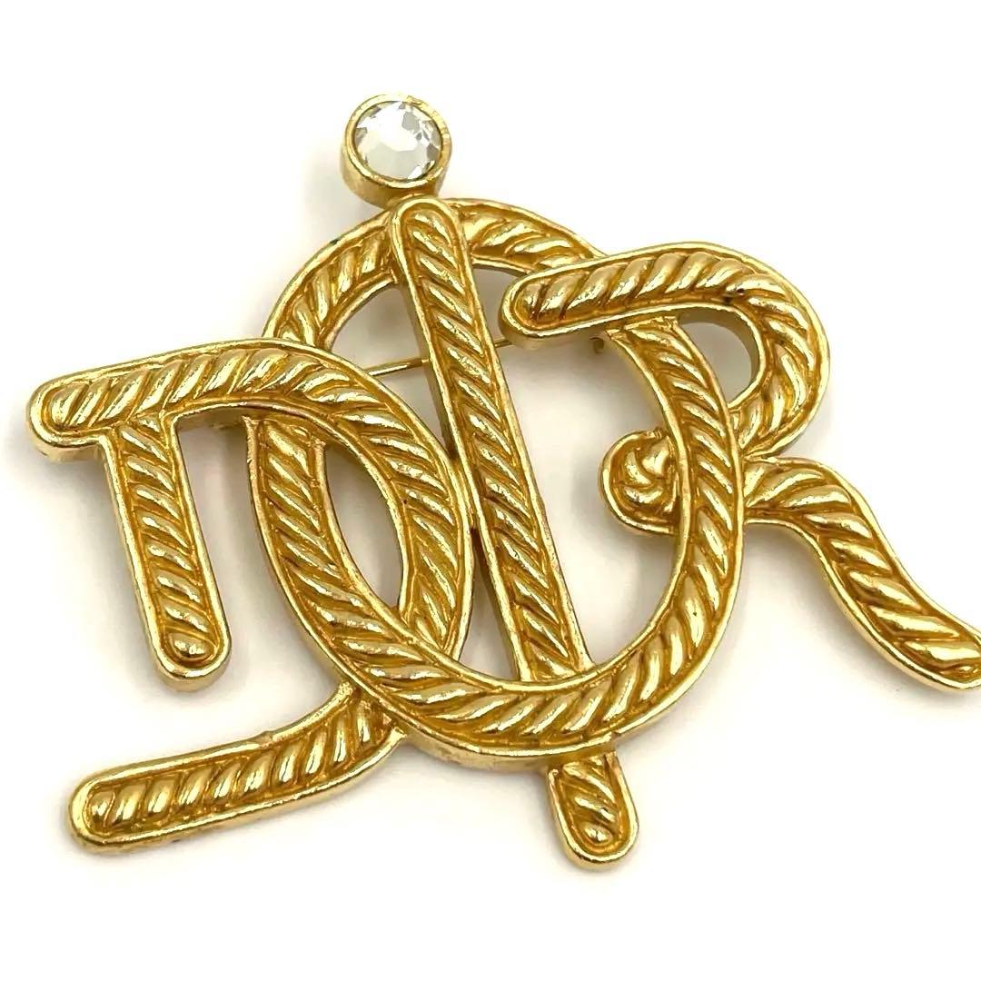 美品✨Diorディオール エンブレム ストーン付 ブローチ ヴィンテージ ロープ