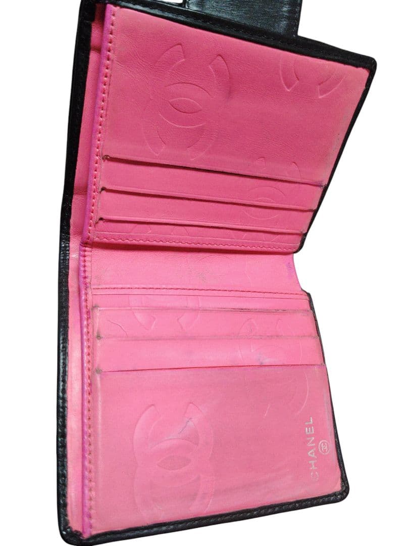 シャネル CHANEL 二つ折り財布 カンボンライン ココマーク がま口　牛革