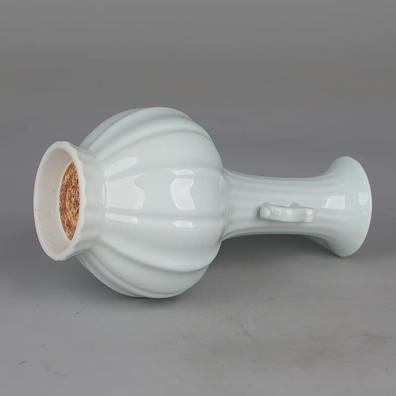 宋湖田窯影青釉瓜稜双耳瓶 景徳鎮 陶磁器 装飾品 現代工芸品美術品 置物