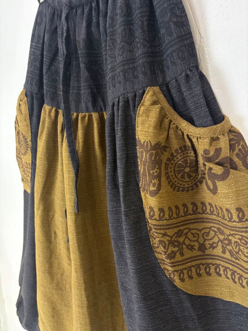 【新品】コットンサルエルパンツ　タイパンツ　サイドポケット　ブラウン　F840