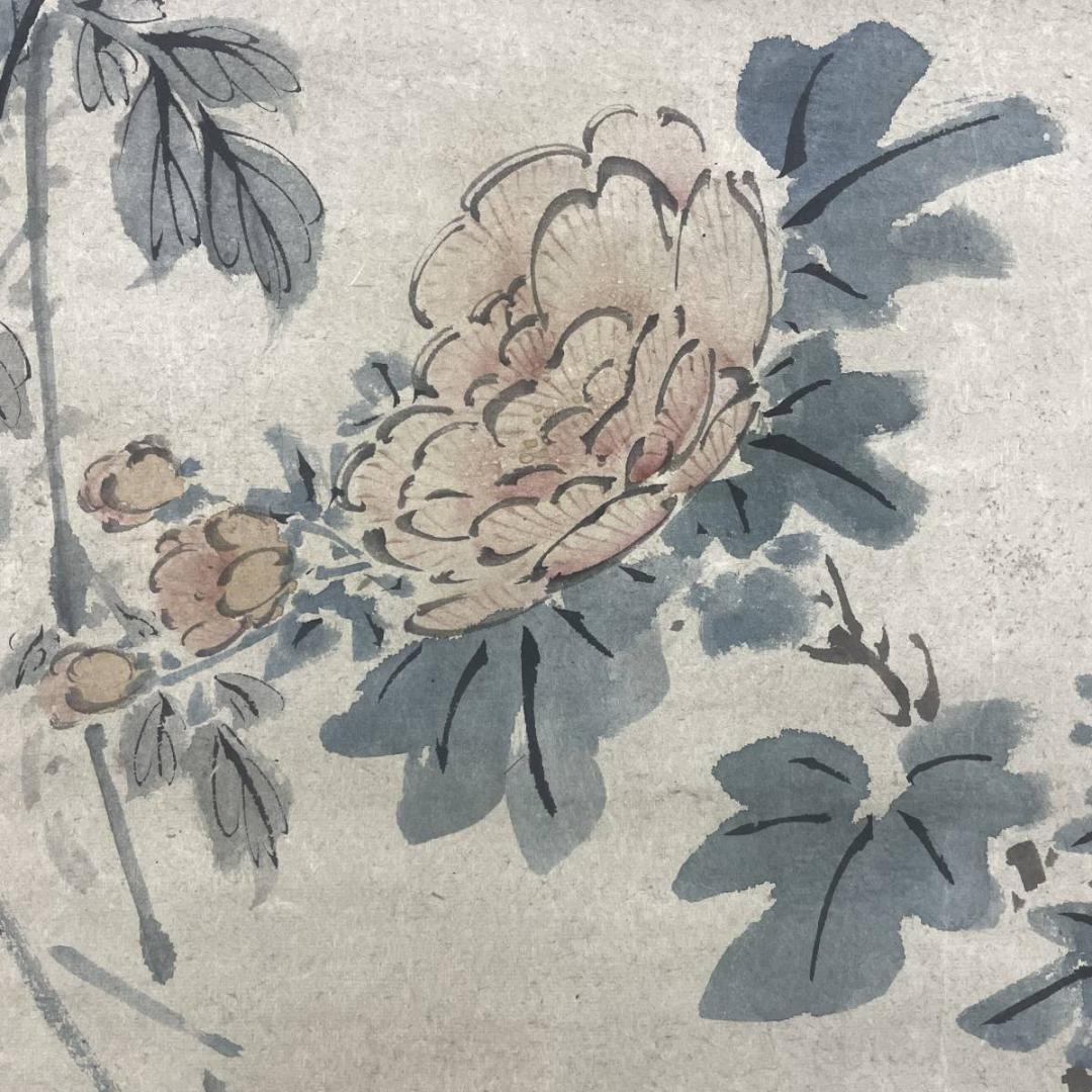 真作/浦上春琴/菊花三種之図/花鳥/絹表装/布袋屋掛軸A-234