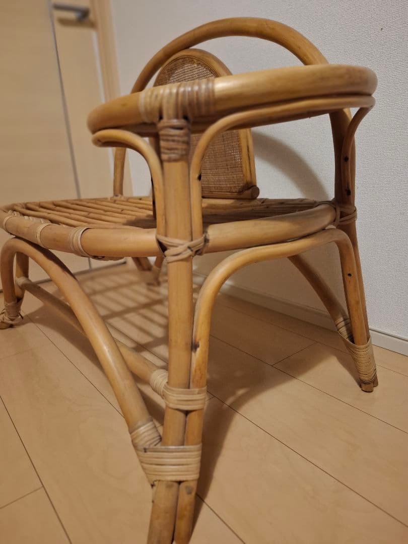 サイドテーブル付きラタンベンチ アンティーク テレフォンベンチ