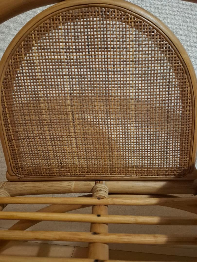 サイドテーブル付きラタンベンチ アンティーク テレフォンベンチ