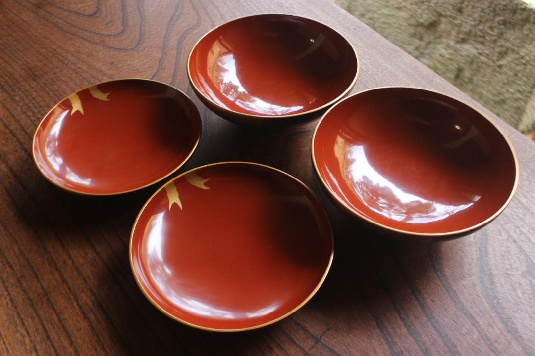 デッドストック！極上内朱梨地に優美な鳳凰蒔絵の映えるお椀2点（検輪島塗雑煮椀
