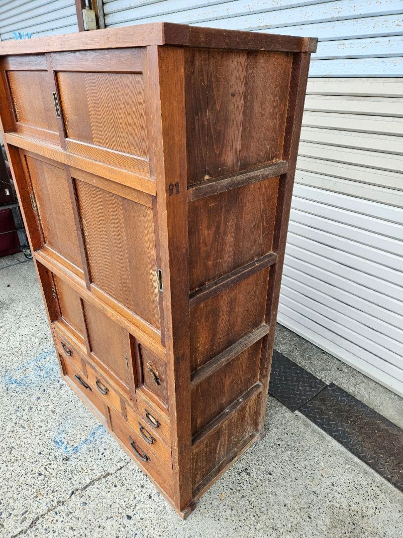日本のアンティーク 古い水屋箪笥 無垢材 木製 茶箪笥 食器棚 古家具