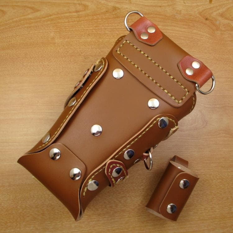 キャメル＆茶色　本革シザーケース＆ブラシケース　６丁差し　SCA-57/CCA