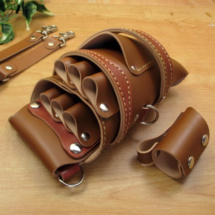 キャメル＆茶色　本革シザーケース＆ブラシケース　６丁差し　SCA-57/CCA