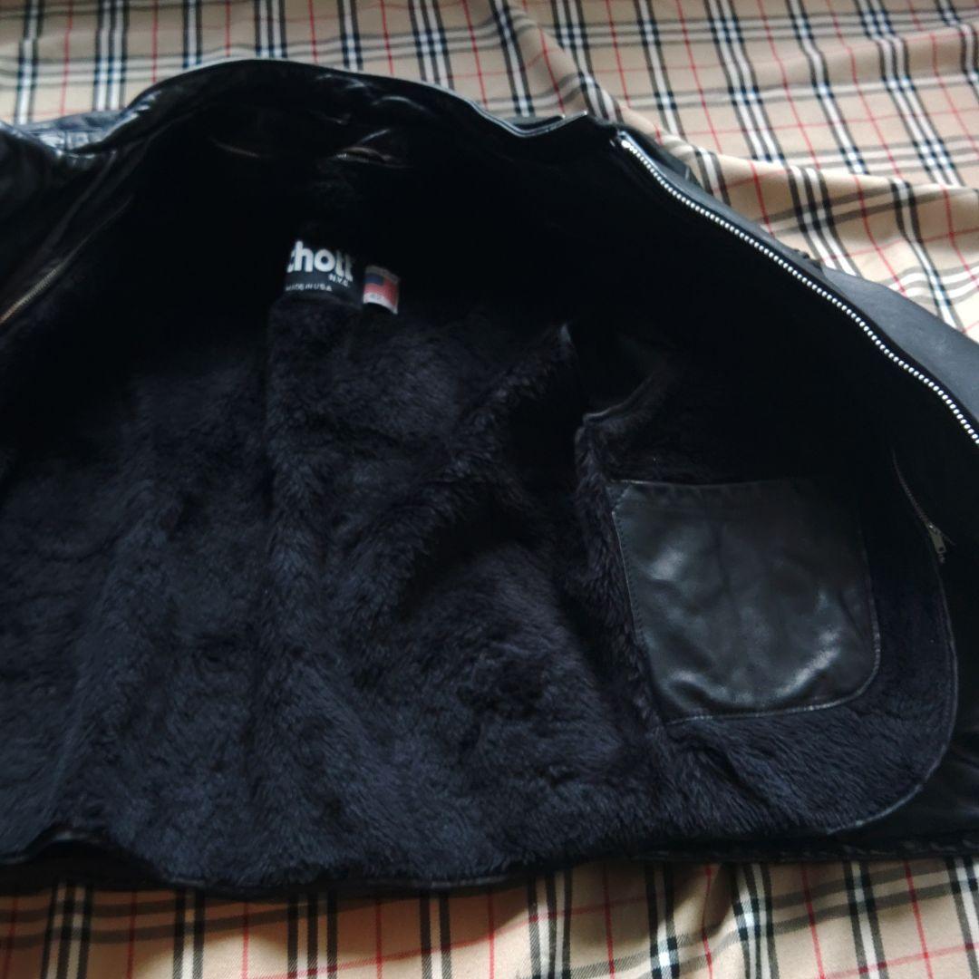 schott ブラックレザーシングルライダースジャケット 42