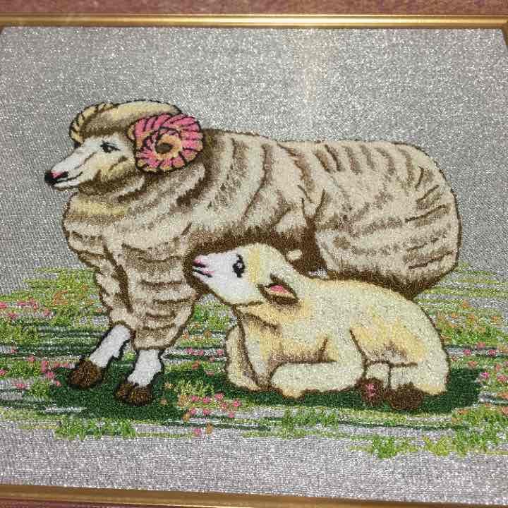 額絵 （手作り刺繍）羊の親子