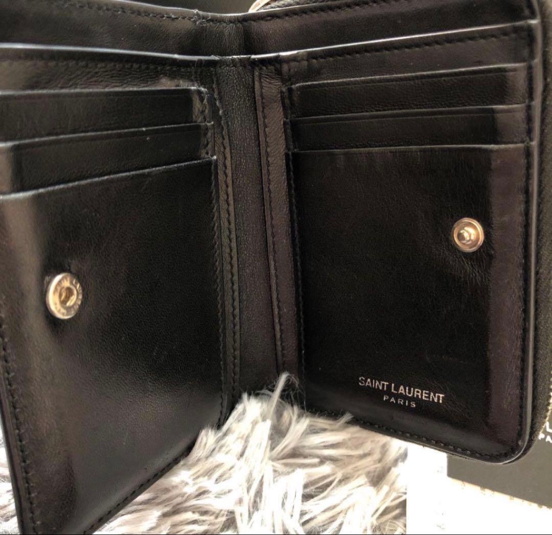 SAINT LAURENT ブラック 二つ折り財布 クロコダイル