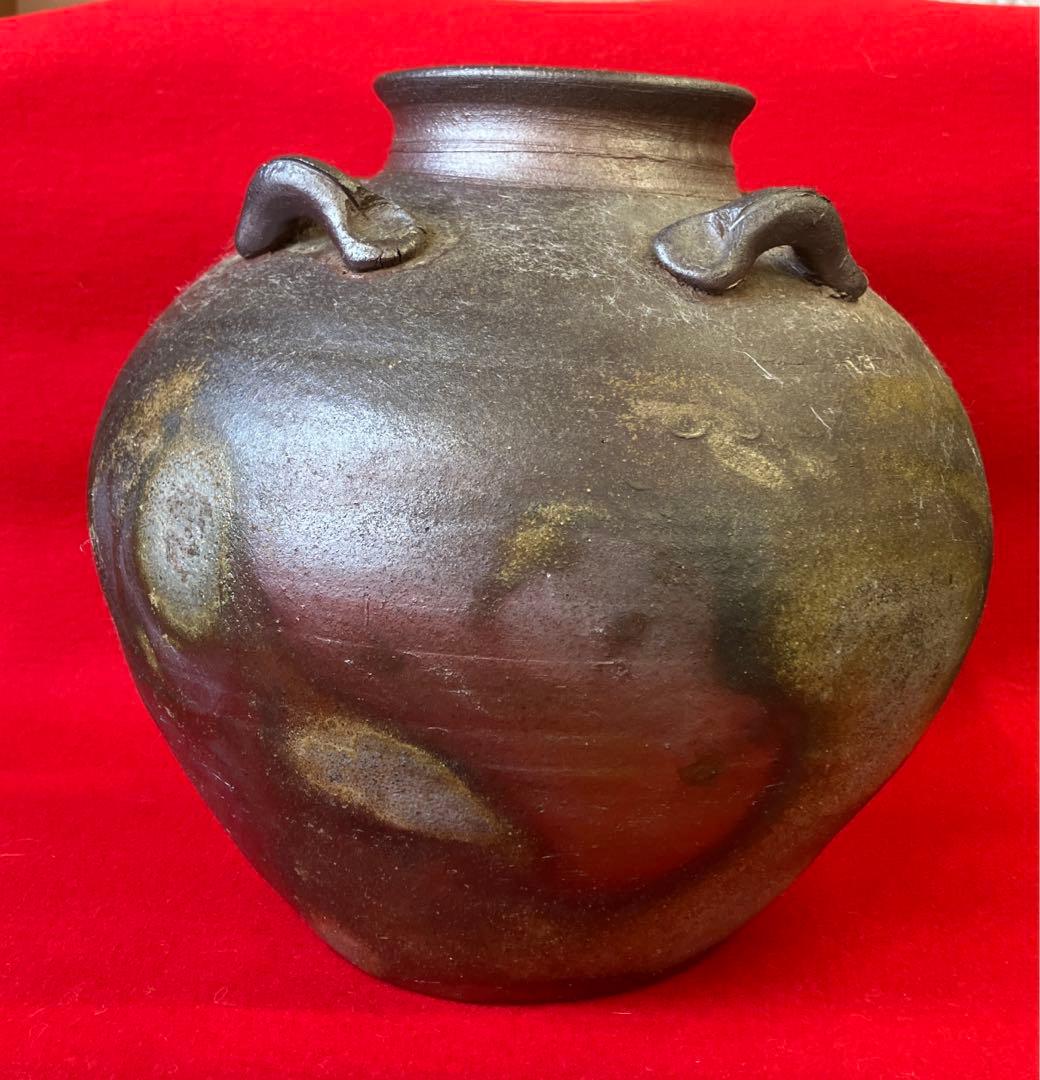Reisuke様　時代備前焼四耳被せ　葉茶壺　森神山　美術品　骨董品　置物