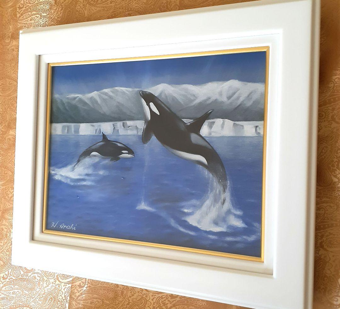 油絵　額縁入り「　シャチ　」　サイズF6
