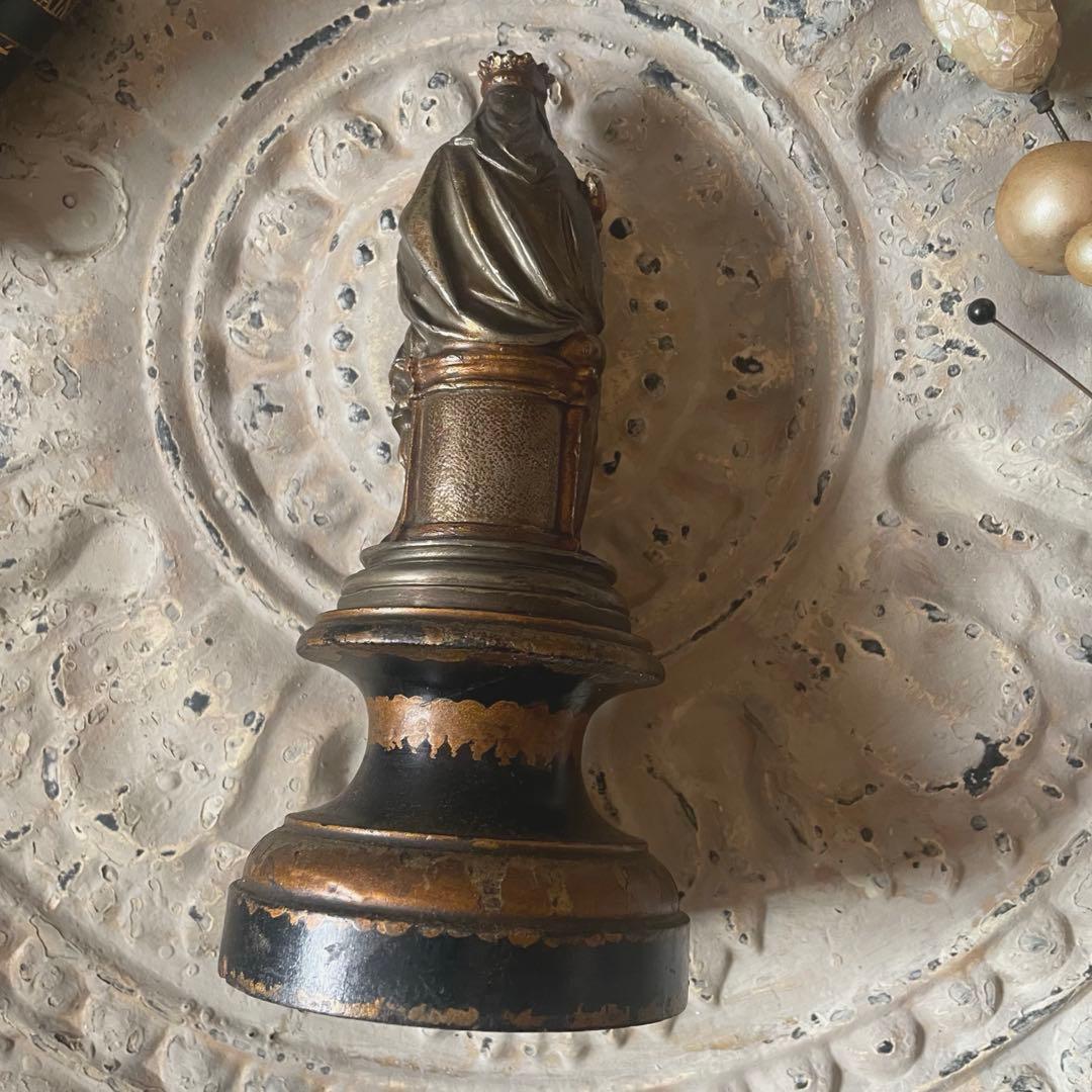 アンティーク♪聖母子像♪マリア像♪木製台座