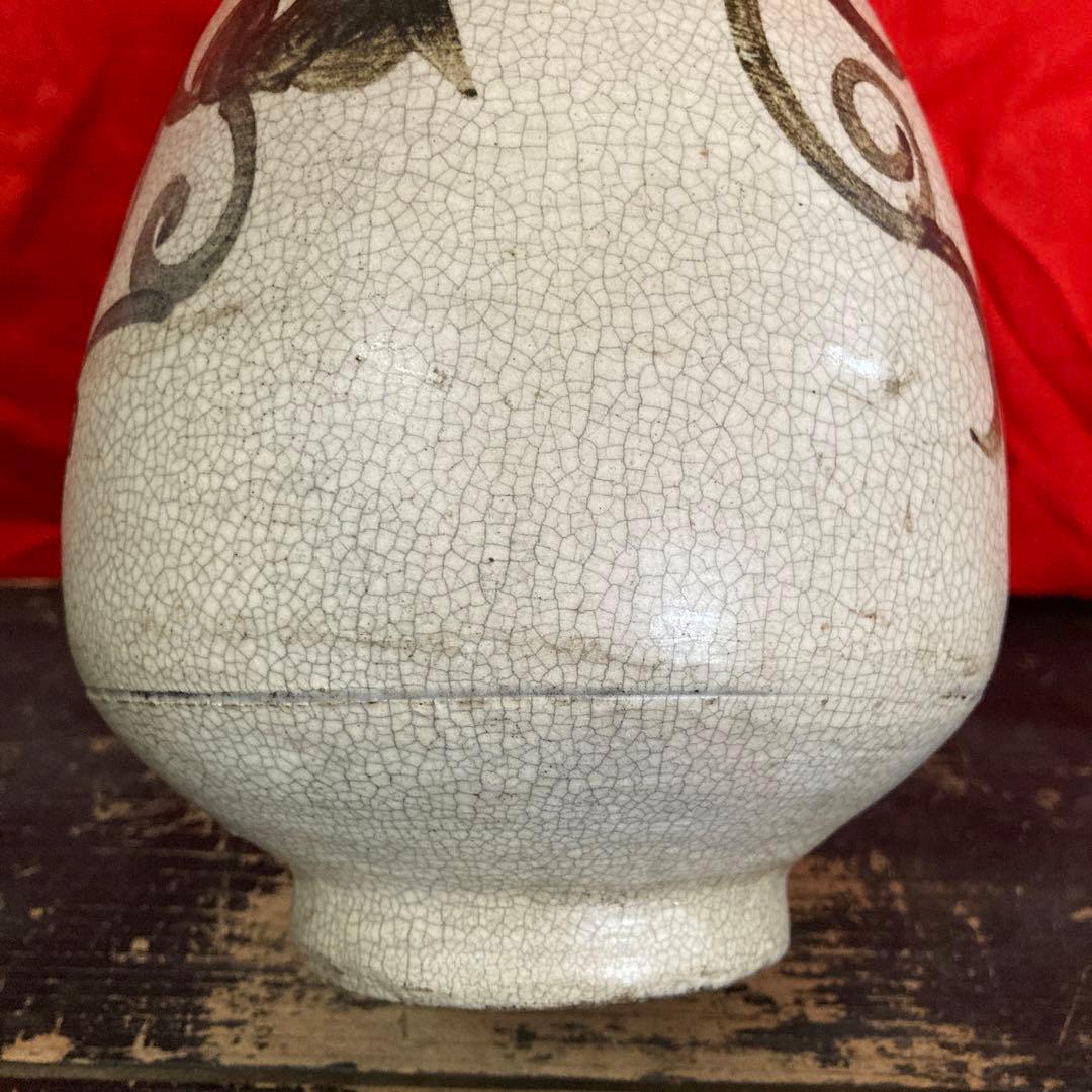 中国　鉄絵　瓶　徳利　蔓草図