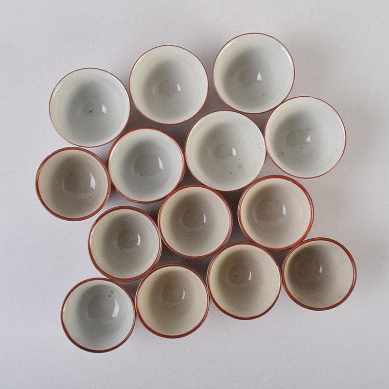 九谷焼　古九谷　赤絵金彩　煎茶碗　3種十四客まとめて　時代箱付　D　R9502