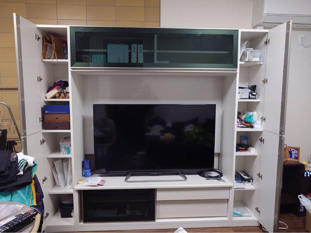 《引取限定》壁面テレビボード 大容量 収納 ホワイト テレビボード 引き出し付き