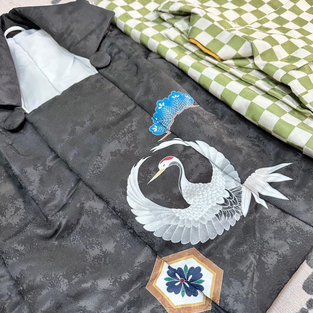 七五三 3歳 男の子 着物 被布着 市松模様 緑