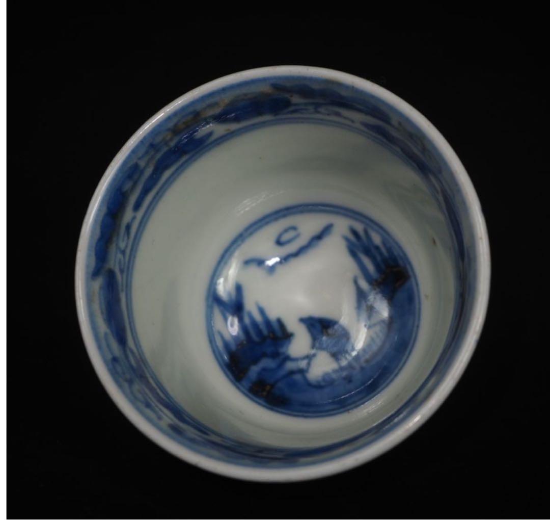 送料無料　江戸時代青華煎茶碗5客『成化年製』銘　木箱付　煎茶道具