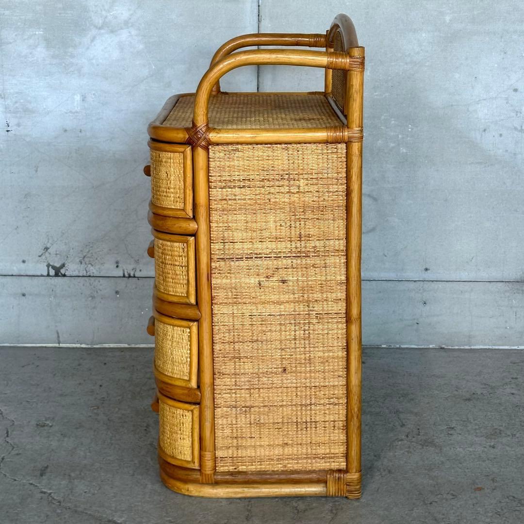 ꧁ラタン꧂ 70s〜80s昭和レトロ♢ ラタンチェスト 5段 籐家具 ナチュラル