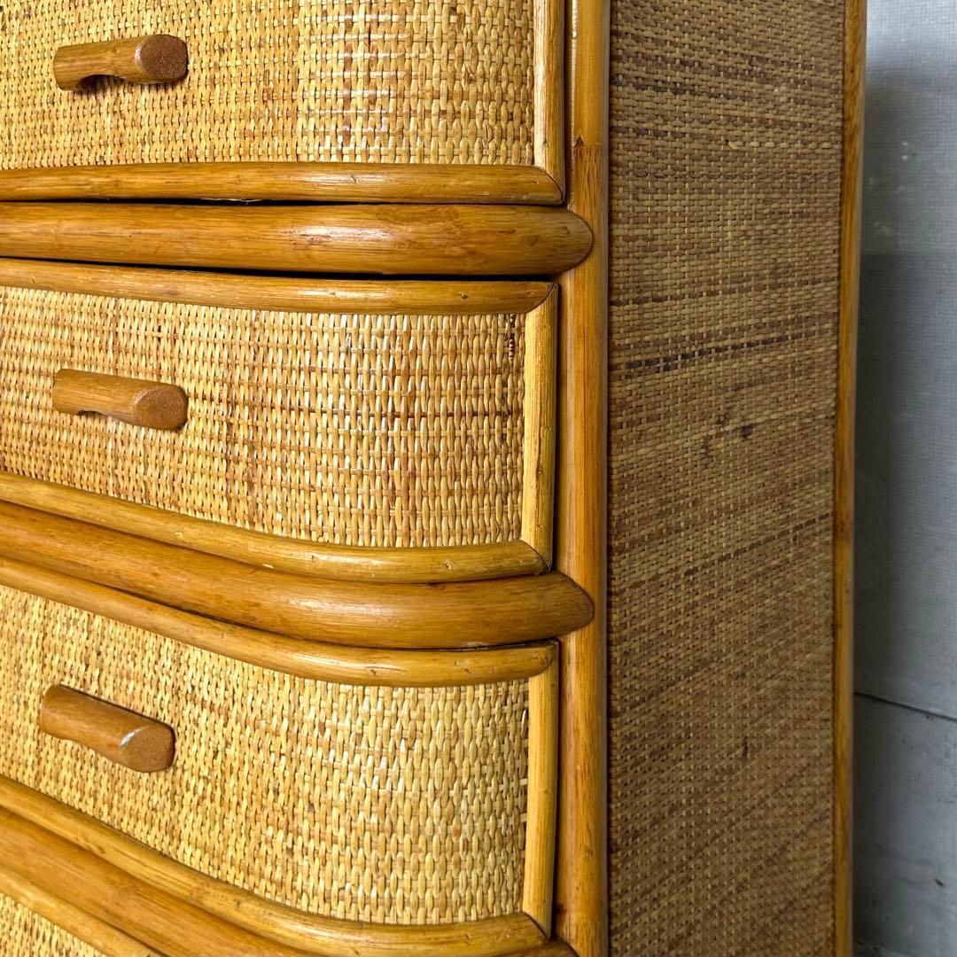꧁ラタン꧂ 70s〜80s昭和レトロ♢ ラタンチェスト 5段 籐家具 ナチュラル