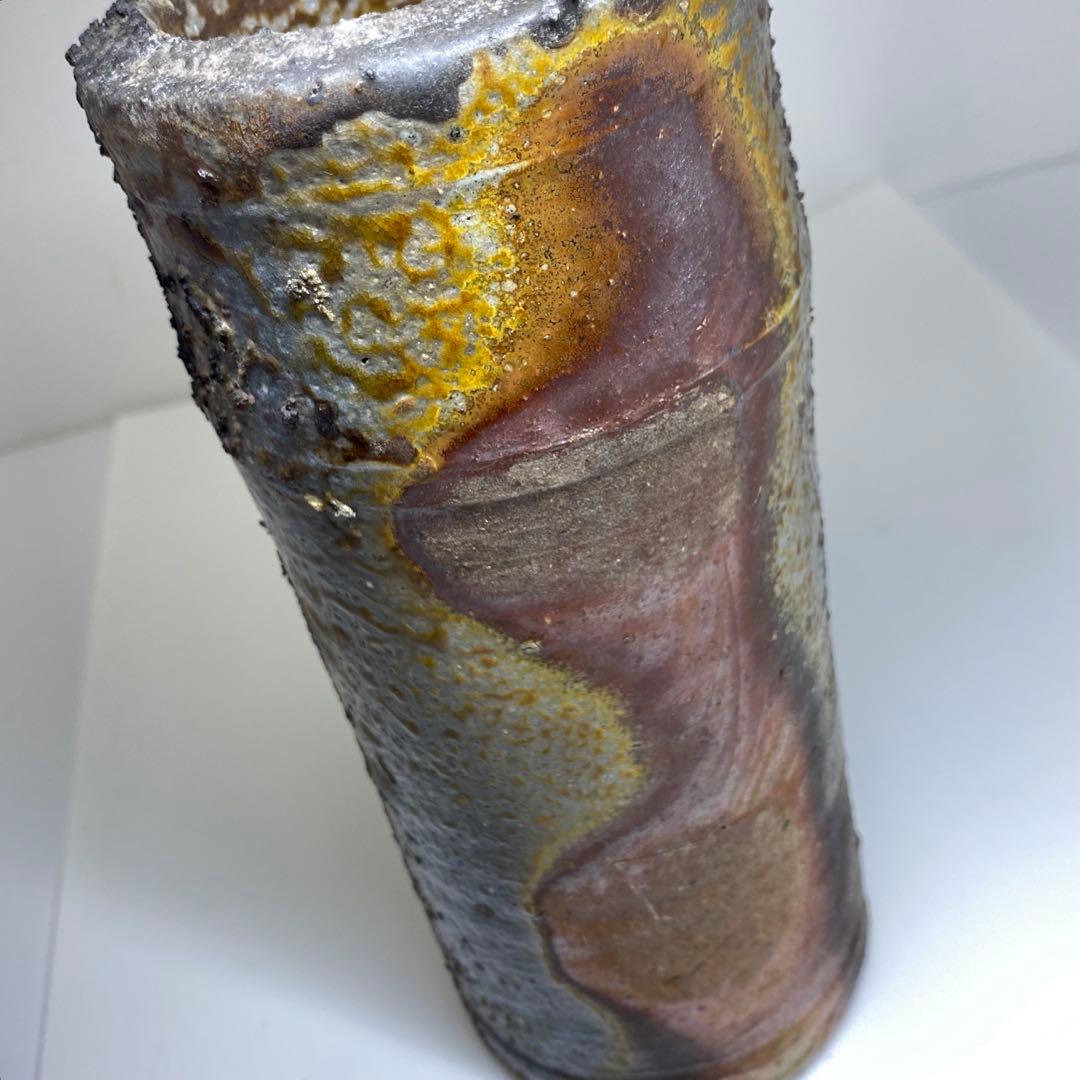 専用　藤原啓　最上位の備前窯変花入　共箱　高さ23.5㎝　東Y6-1007☆2F