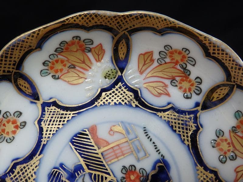 古伊万里　金襴手　陽刻　窓絵　花の図　４寸皿　４枚　E111AS-fblc