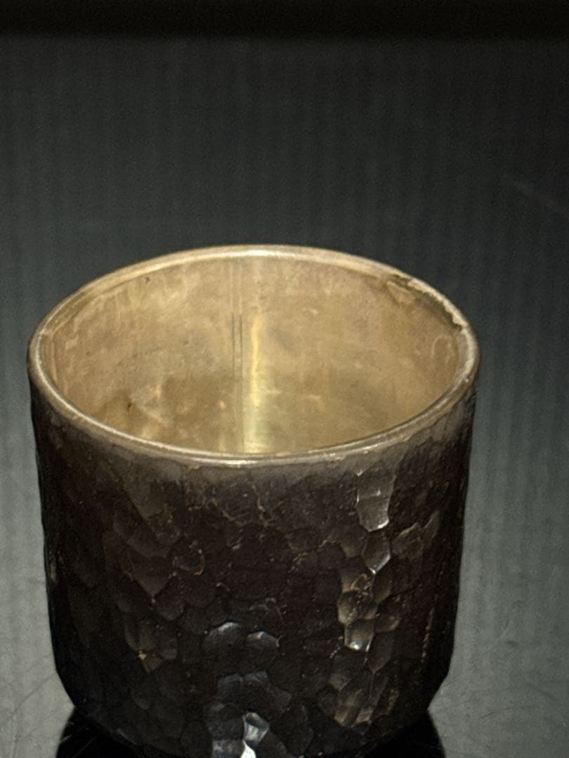 超重量級 極上 純銀 槌目 筒型 ぐい呑 酒器 桐箱入 約197.3g