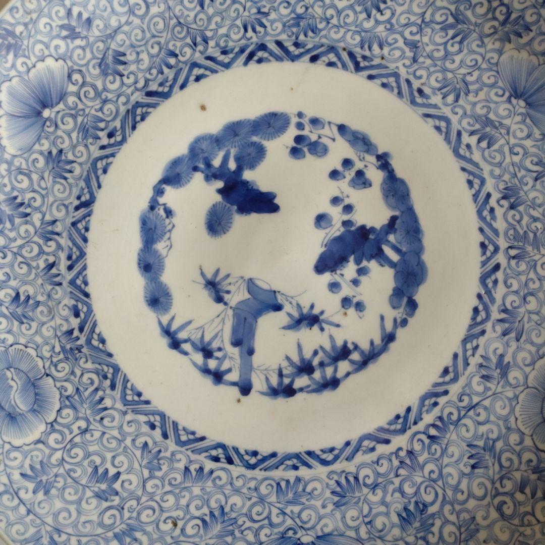 古伊万里　大皿　染付　花唐草　江戸時代　骨董品　アンティーク