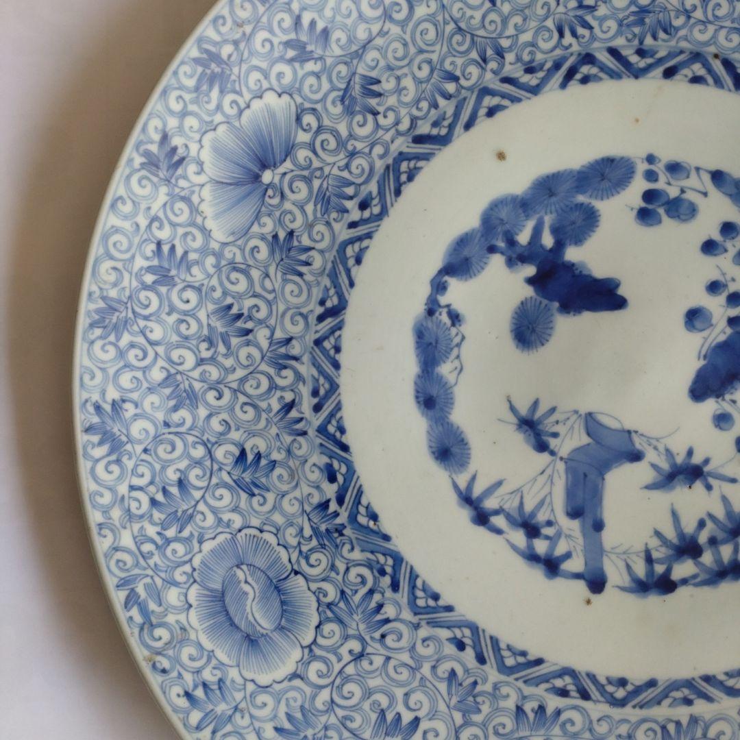 古伊万里　大皿　染付　花唐草　江戸時代　骨董品　アンティーク