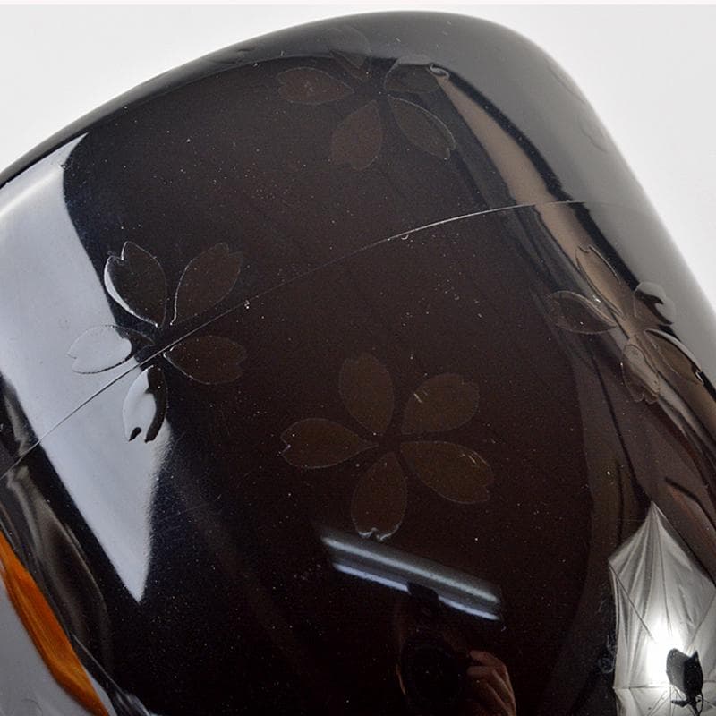 茶道具　山中塗　中村宗悦作　夜桜闇蒔絵　大棗　共布共箱　V　R6536