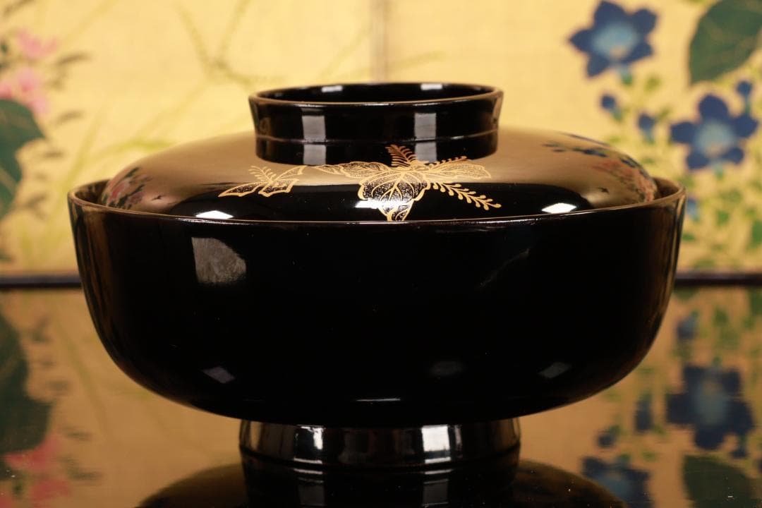 BJ131　時代輪島　加賀蒔絵　鶏図　吸物椀　五客　木製　茶道具 懐石 会席