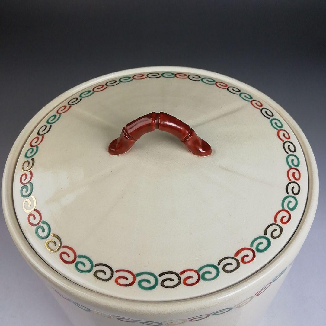 Ｔ９５６　水指　『仁清　唐子遊絵』『中村秋峰 造』『塗替蓋付』　共箱　茶道具