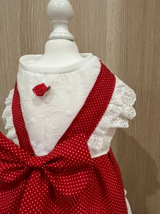 犬服　赤ドットフリルワンピース　ハンドメイド