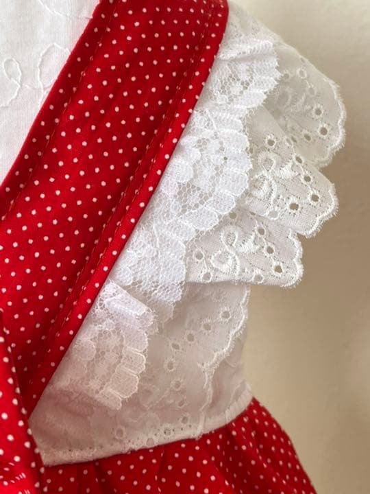 犬服　赤ドットフリルワンピース　ハンドメイド