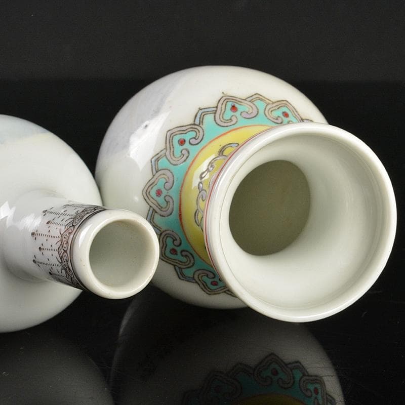 中国　乾隆年製款　粉彩　漢詩山水文　小瓶　2点まとめて　V　R6645