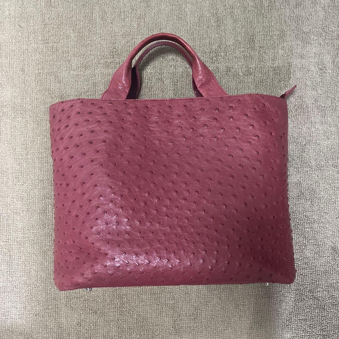 オーストリッチレザー ピンクハンドバッグ