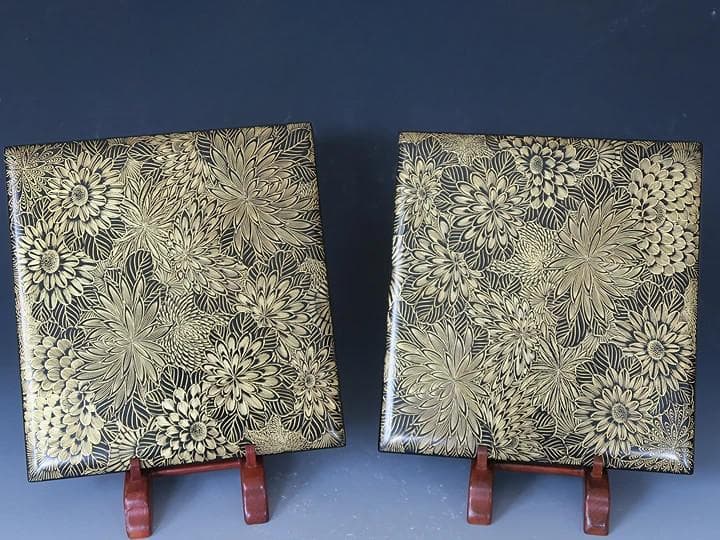 【輪島塗】極上総菊詰沈金 五段重箱 金縁 黒内朱塗 蓋二枚 蓋横菊彫 天然木