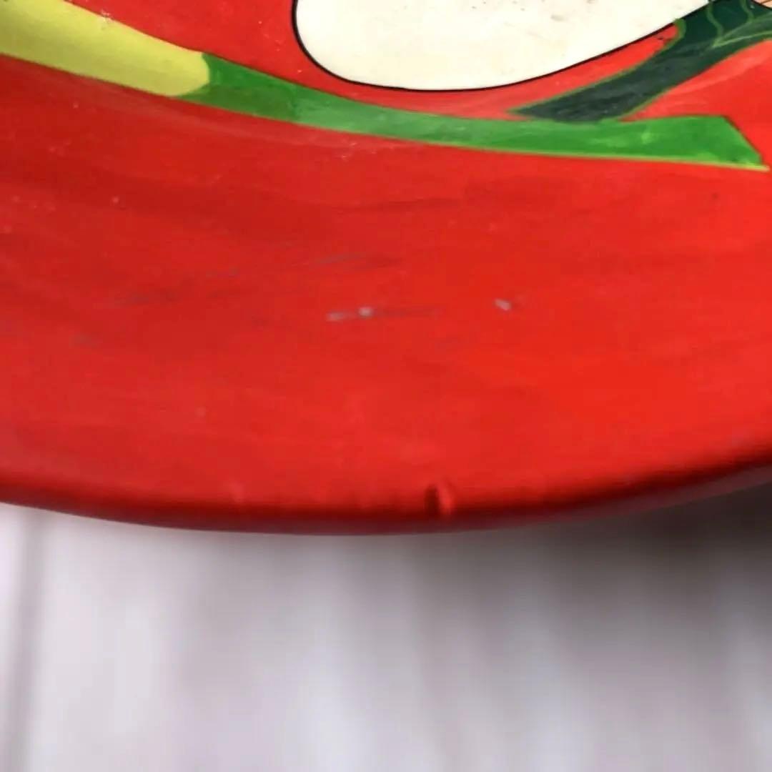 【匿名配送ヴィンテージ 】メキシコ絵皿大 植物カラーのお花イラストの赤い陶器皿